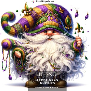 Mardi Gras Gnome PNG, Festival Party Gnome Clipart Commercial Use Mardi Gras Carnival Gnome Sublimation Gnome Watercolor Illustration PNG