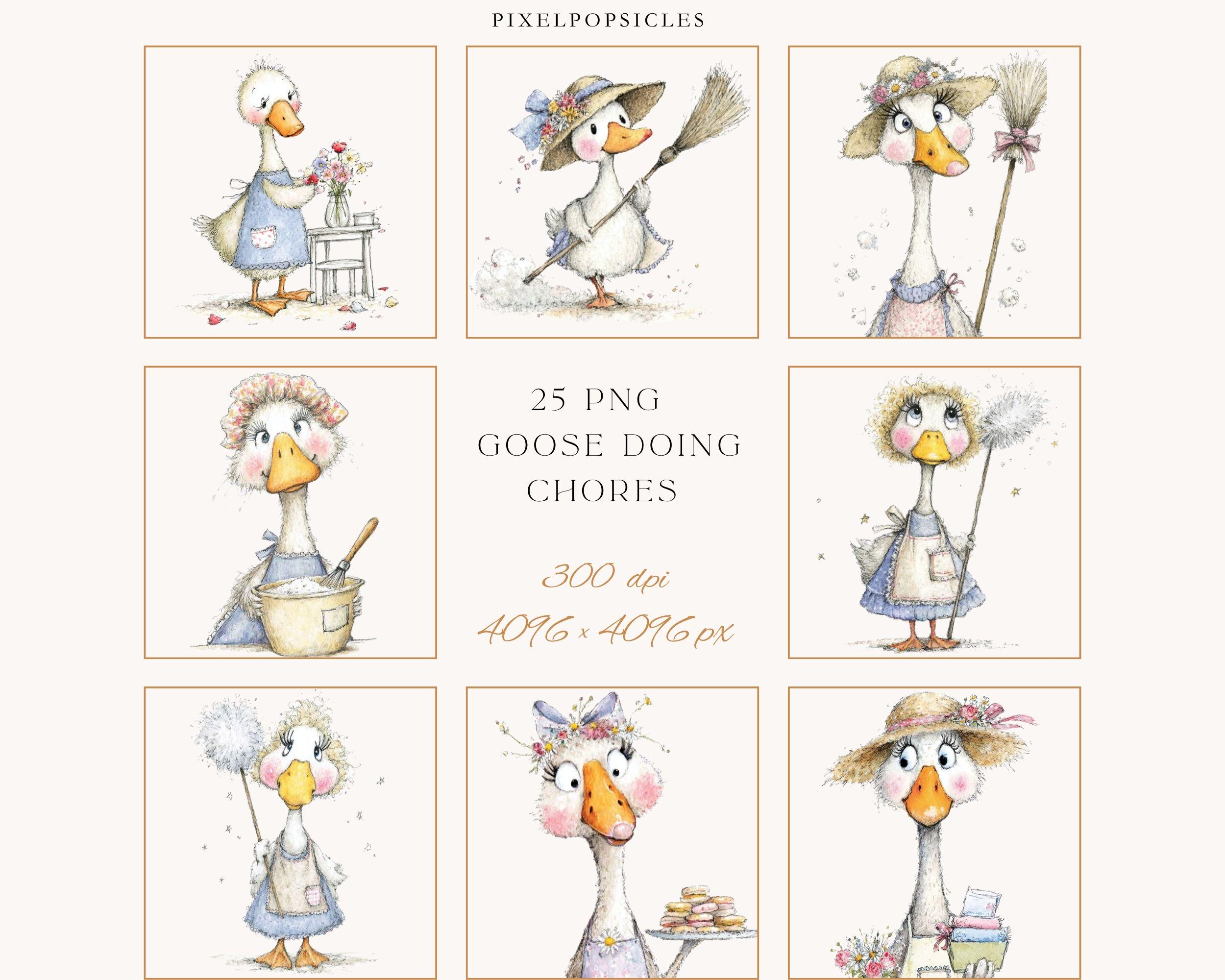 Watercolor Goose Clipart Set - Spring Farm Animal PNG Illustrations ...