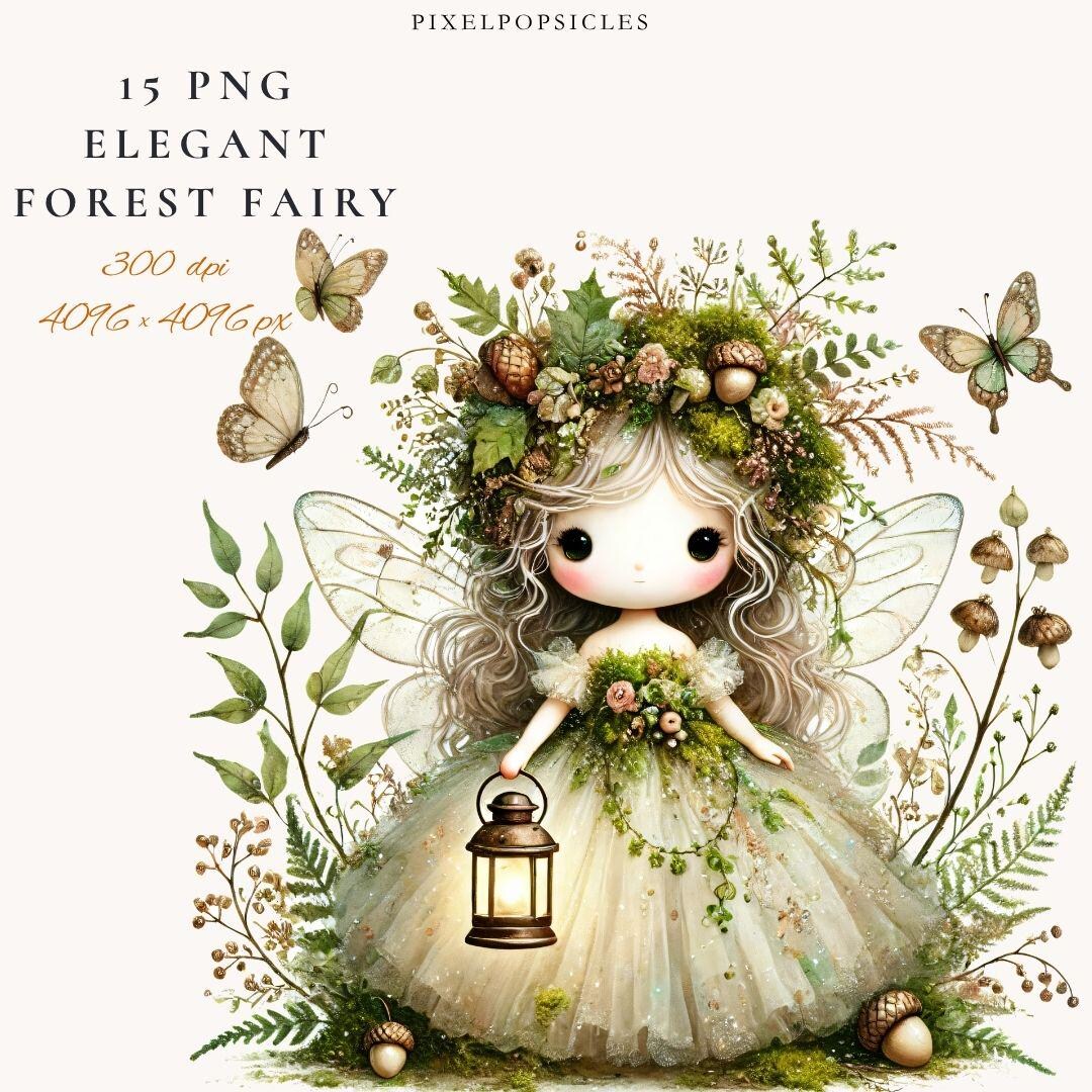 Watercolor Forest Fairy Clipart: Elegant PNG Bundle (digital Download ...