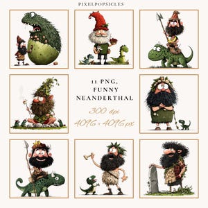 Imágenes prediseñadas divertidas de neandertales: ilustraciones de cavernícolas peculiares (descarga digital) 1# imagen 2