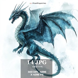 Majestic Dragon Clipart Bundle - 14 High Quality Png - Digital Downloads - Commercial Use Watercolor  Digital Paper Craft