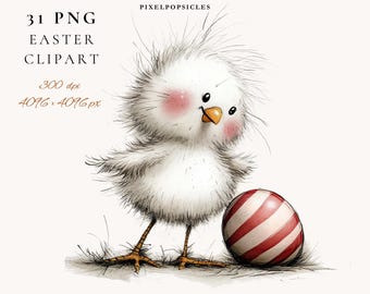 Easter Clipart Bundle: Bunny, Chick, Egg PNG Illustrations (Digital Download) 1#