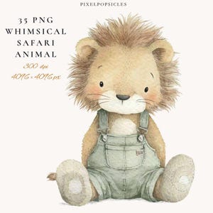 Clipart animal de safari lunatique - 35 PNG aquarelles haute résolution, décoration de chambre d'enfant, scrapbooking, fabrication de cartes, téléchargement numérique, adorable ludique