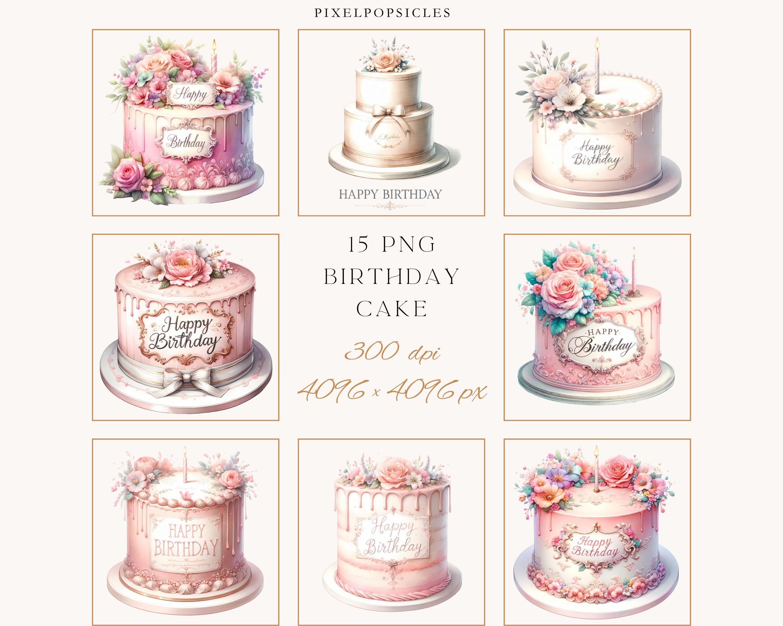 Floral Birthday Cake Clipart Set | Celebration PNG Images Digital ...