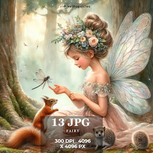 13 Watercolor Beautiful Fairy Clipart - Fantasy Jpg Digital Image Downloads for Card Making, Scrapbook, Junk Journal, Paper Crafts