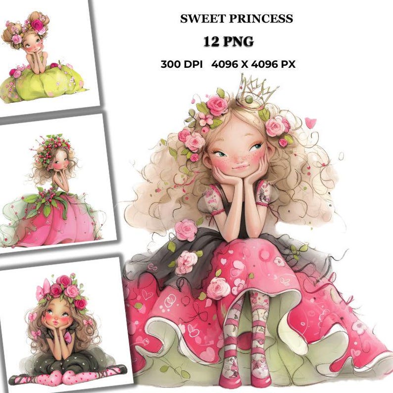 Sweet Princess Clipart Bundle: Fairy Tale Digital Illustrations PNG ...