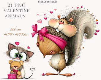 Valentine Animals Watercolor Clipart Bundle (Digital Download) 1#