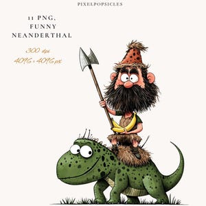 11 Funny Neanderthal Clipart – Quirky Caveman Illustrations for Cards, Invitations, Comics, Gifts, Crafts & Digital Projects Commercial Use