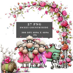 Pacchetto Clipart di Sweet Countryside - 27 PNG di fattorie e cottage ad acquerello - Download digitale di elementi rustici floreali, da casa, giardino, recinzione, animali