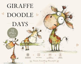 Cute Giraffe Clipart, Watercolor Giraffe PNG, Whimsical Safari Nursery Illustrations