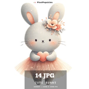 Bunny with Balloons Clipart: Spring Nursery Decor (Digital Download)