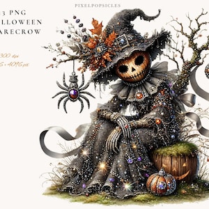 Spooky Halloween Scarecrow Decor, Scary Scarecrow, Printable Watercolor clipart, High Quality png, Digital download, Paper craft, journals
