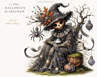 Halloween vogelverschrikker clipart: aquarel PNG-afbeeldingen