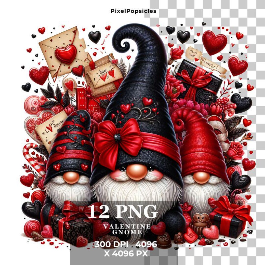 Valentine Gnome Clipart Bundle Red Graphics Commercial Use PNG Digital ...