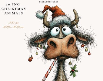 Christmas Animals PNG Clipart Bundle: 39 Festive Holiday Graphics