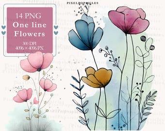 Minimalist Botanical Line Art Clipart Set: Floral PNG  Graphics for Wedding Decor