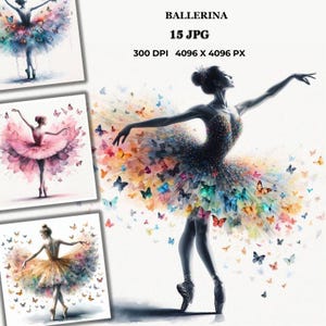 Ballerina with Butterfly JPG | Elegant Dance Illustration | Digital Art for Cards, Posters, Nursery & Scrapbooking | Instant Download
