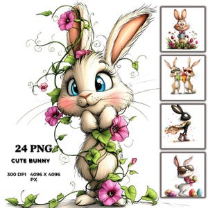 24 Cute Quirky and Sweet Bunny Clipart – Adorable Watercolor Rabbit Illustrations for Cards, Invitations, Nursery Decor & Digital Projects