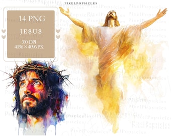 Watercolor Jesus Christ Clipart: Easter Christian Illustration png (Digital Download)