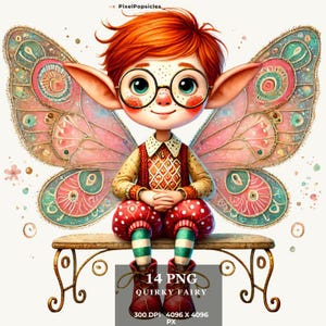 Skurrile Fee Clipart: Schnörkeliges PNG-Bundle (Digitaler Download)