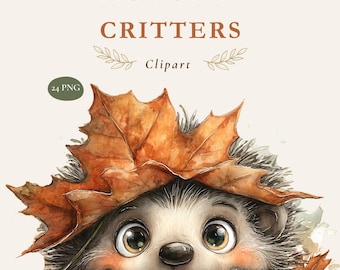 Autumn Critters Clipart, 24 Watercolor Fall Animal PNGs