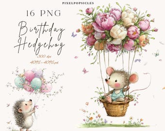 Whimsical Birthday Hedgehog PNG Clipart: Funny Party Graphics