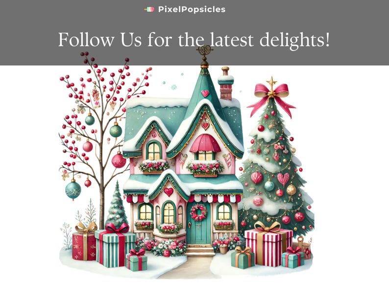 10 Christmas House Clipart, Christmas Card Art, Printable Watercolor