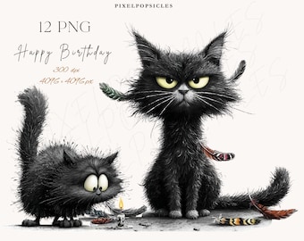 Birthday Cats Clipart Bundle: Watercolor Kitten Illustrations (Instant Download png Files