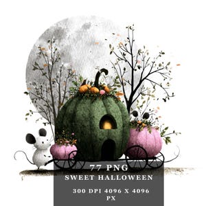 Sweet Halloween Clipart Bundle – 77 Cute Spooky PNGs Kids, Pastel Halloween Characters, Candy Ghosts, Witch Cats  Skeletons Digital Download