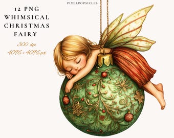 Whimsical Christmas Fairy Clipart: Festive Xmas Illustration (Digital Download) 1#