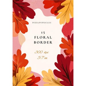 15 Png Watercolor Floral Frame Background  Autumn Red Gold Leaves Border - Wedding Invitation Template, Greeting Card, Printable Stationery