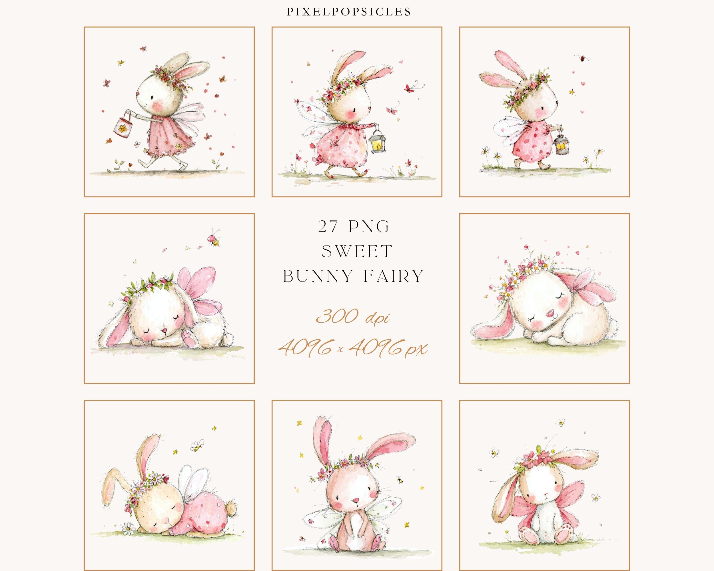 Sweet Bunny Clipart: Whimsical Rabbit 27 PNG Bundle Digital Download ...