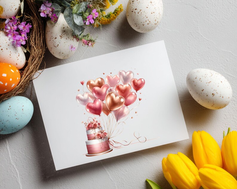 Birthday Cake and Balloons Clipart, Watercolor Celebration PNG Bundle image 15