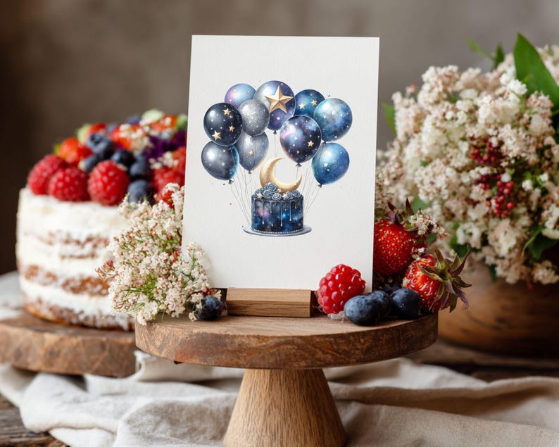 Birthday Cake and Balloons Clipart, Watercolor Celebration PNG Bundle image 13