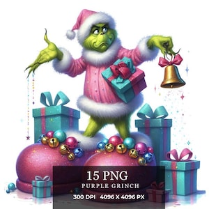 15 Purple Grinch Png, Grinch Clipart, Christmas Clipart, Digital Download, Digital Planer, Digital Prints, Scrap book, Sublimation