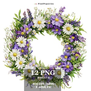 12 Watercolor Floral Wreath | 10 PNG  Wreath Clipart, Wedding Clipart Invitation Card Floral Wreaths Botanical Wreath Transparent Background