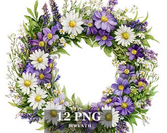 Watercolor Floral Wreath Clipart: PNG Flower Wreaths (Digital Download)