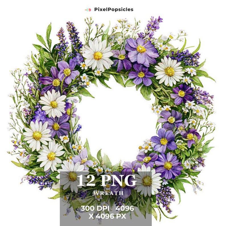 Watercolor Floral Wreath Clipart: PNG Flower Wreaths (digital Download ...