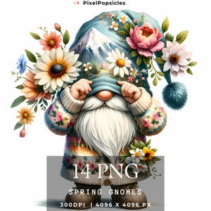 Spring Gnomes Clipart, 14 High Quality PNGs, Nursery Art, Digital Download | Card Making, Cute Gnome Clipart, Digital Paper Craft