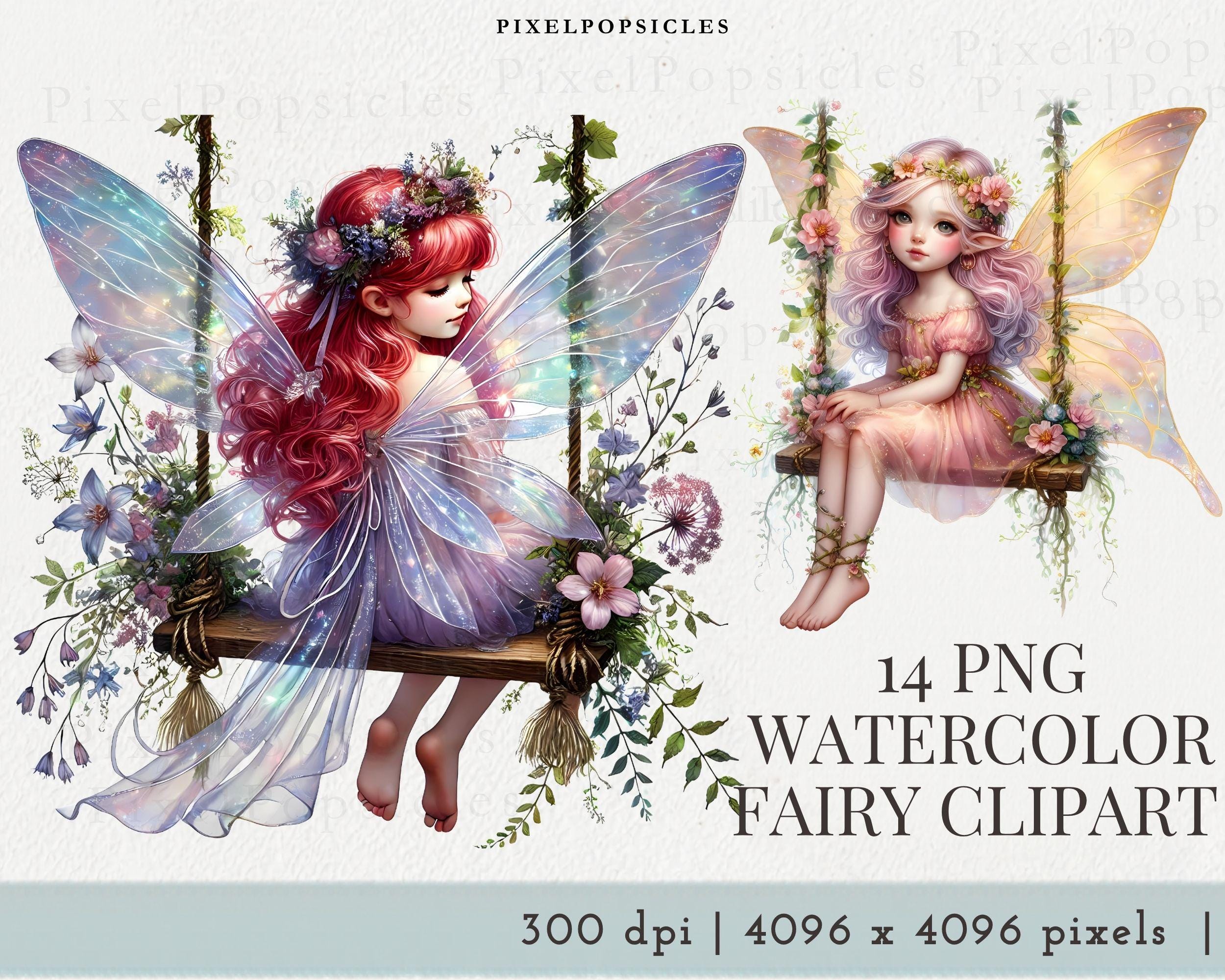 Watercolor Fairy Clipart Set: Transparent PNG Files (instant Download ...