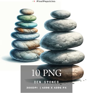 Clipart de piedras zen: Piedras de meditación en acuarela (Descarga digital)