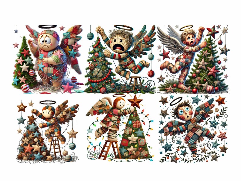 Quirky Christmas Angels Watercolor, 14 High Quality PNG, Angles Memory