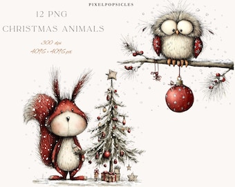 Pacchetto PNG di animali natalizi stravaganti: clipart di boschi invernali
