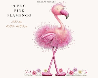 Pink Flamingo Clipart, Flamingo PNG, Tropical Bird Illustration,