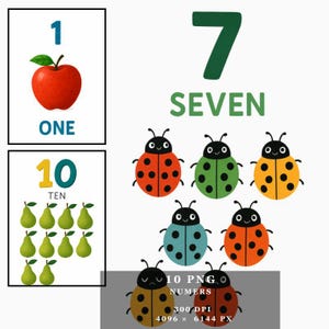 Flashcards numériques pour enfants – 10 cartes de comptage imprimables haute résolution (1 à 10) avec de jolis fruits et animaux | Mathématiques préscolaires, ressource pour l'école à la maison