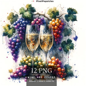 Watercolor Wine Clipart: Celebration PNG Graphics (Digital Download)