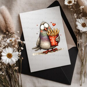 Funny Pigeon Clipart PNG, Sketchy City Bird with French Fries and Macarons image 8