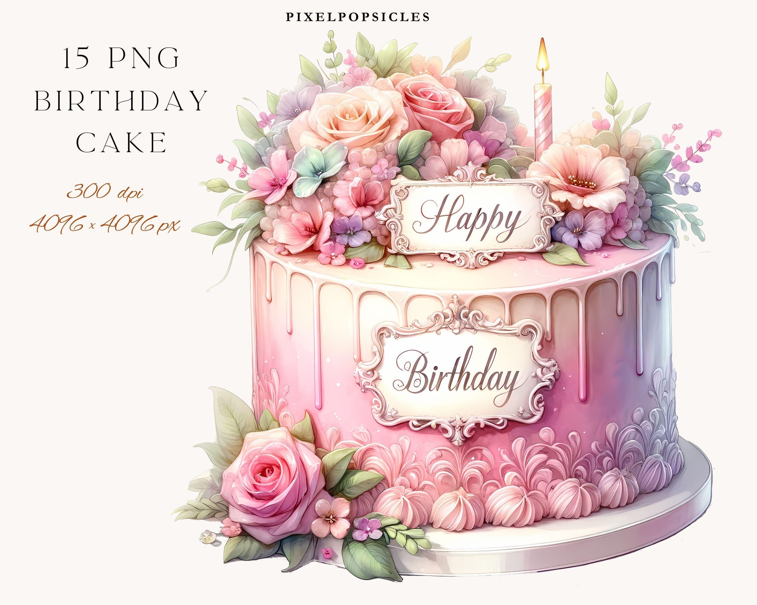 Floral Birthday Cake Clipart Set | Celebration PNG Images Digital ...