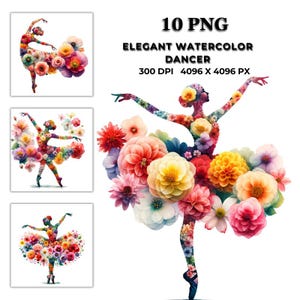 Elegant Flower Dancer Clipart Graceful Floral Ballerina Illustrations Cards, Invitations, Decorations, Crafts  Digital Projects Dance crafts