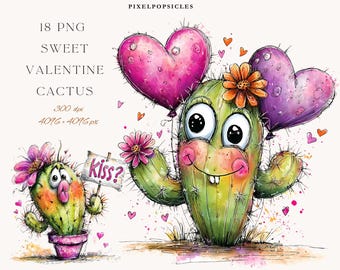 Cactus Heart PNG Clipart Bundle: Commercial Use Flowers (Digital Download)